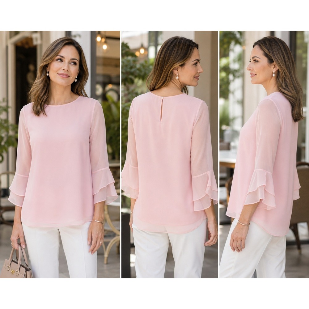 Calvin Klein Silky Elegant Pink Women's Top Size SP CH Long Sleeve Round Neck